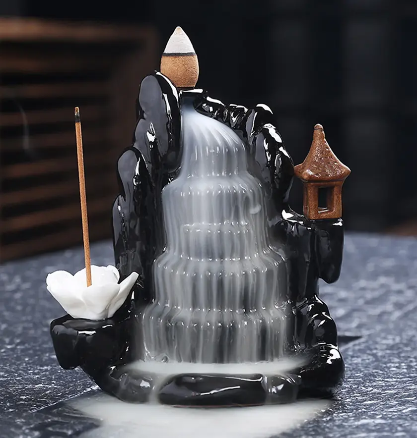 Elegant backflow incense burners with waterfall smoke effect.